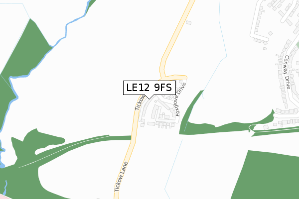 LE12 9FS map - large scale - OS Open Zoomstack (Ordnance Survey)