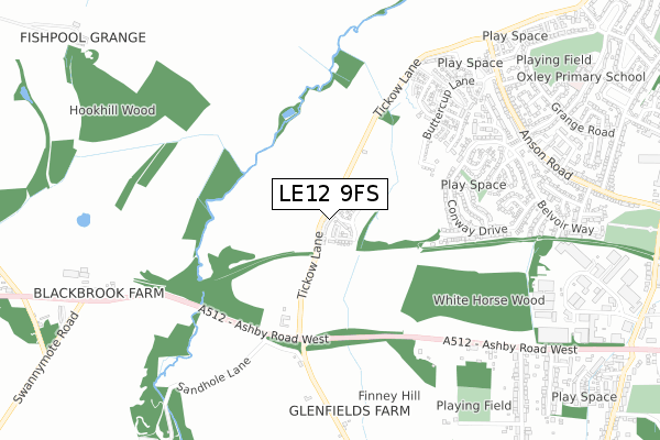 LE12 9FS map - small scale - OS Open Zoomstack (Ordnance Survey)