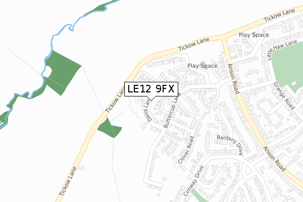 LE12 9FX map - large scale - OS Open Zoomstack (Ordnance Survey)