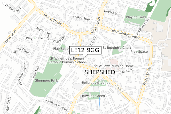 LE12 9GG map - large scale - OS Open Zoomstack (Ordnance Survey)