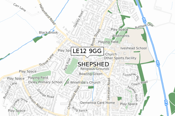 LE12 9GG map - small scale - OS Open Zoomstack (Ordnance Survey)