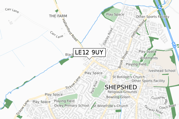 LE12 9UY map - small scale - OS Open Zoomstack (Ordnance Survey)