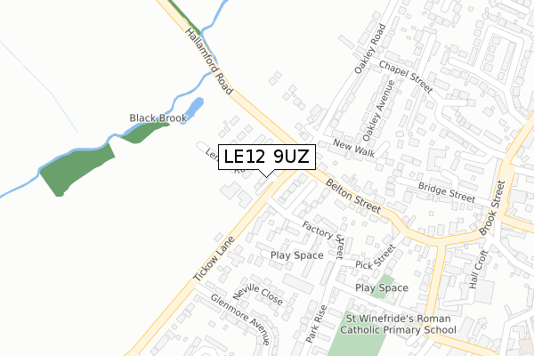 LE12 9UZ map - large scale - OS Open Zoomstack (Ordnance Survey)