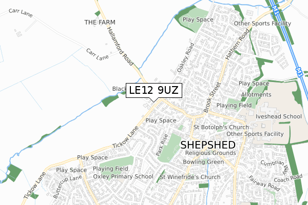 LE12 9UZ map - small scale - OS Open Zoomstack (Ordnance Survey)