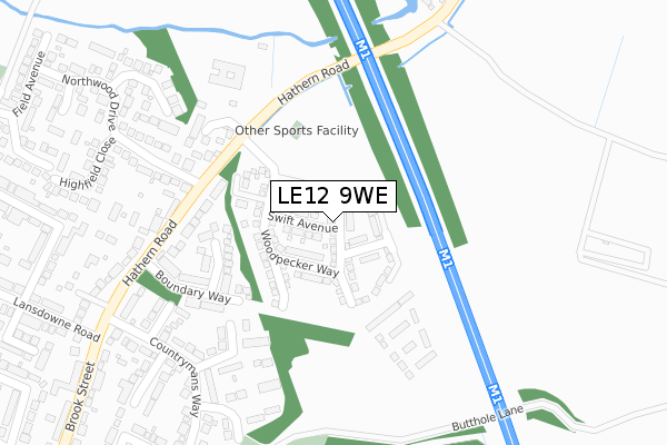 LE12 9WE map - large scale - OS Open Zoomstack (Ordnance Survey)