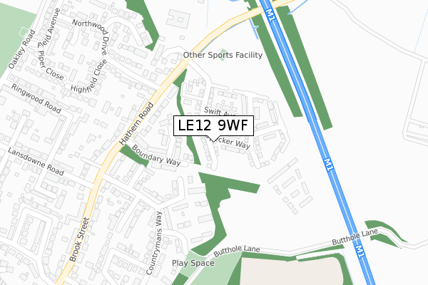 LE12 9WF map - large scale - OS Open Zoomstack (Ordnance Survey)