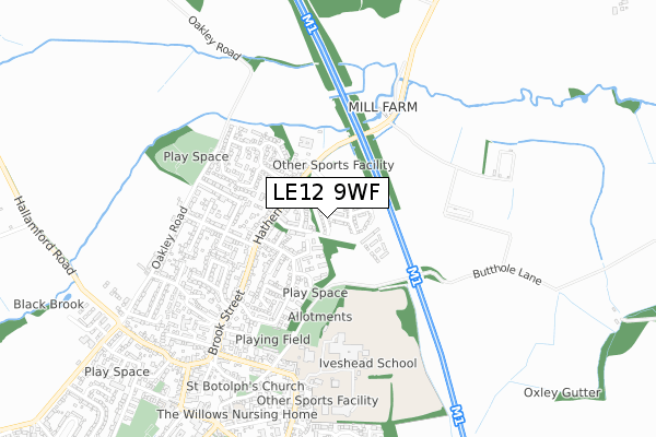 LE12 9WF map - small scale - OS Open Zoomstack (Ordnance Survey)