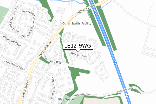 LE12 9WG map - large scale - OS Open Zoomstack (Ordnance Survey)