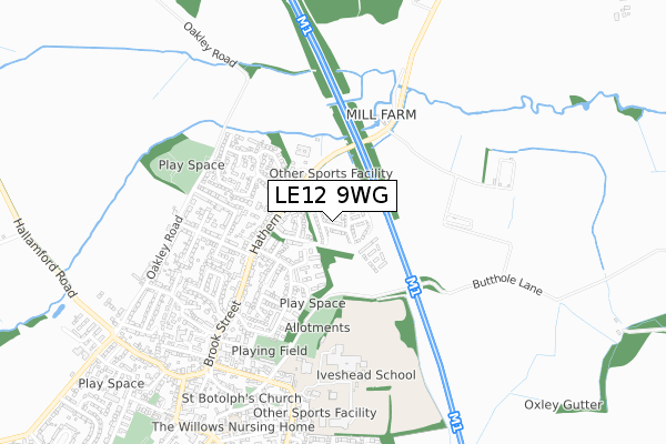 LE12 9WG map - small scale - OS Open Zoomstack (Ordnance Survey)