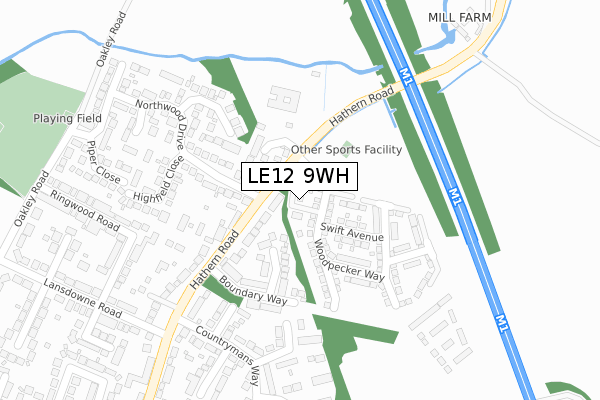 LE12 9WH map - large scale - OS Open Zoomstack (Ordnance Survey)