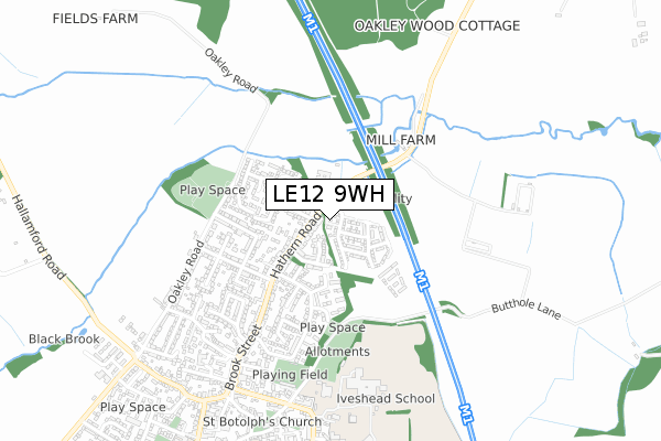 LE12 9WH map - small scale - OS Open Zoomstack (Ordnance Survey)