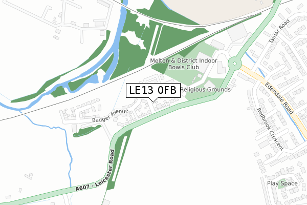 LE13 0FB map - large scale - OS Open Zoomstack (Ordnance Survey)