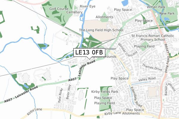 LE13 0FB map - small scale - OS Open Zoomstack (Ordnance Survey)