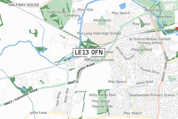 LE13 0FN map - small scale - OS Open Zoomstack (Ordnance Survey)