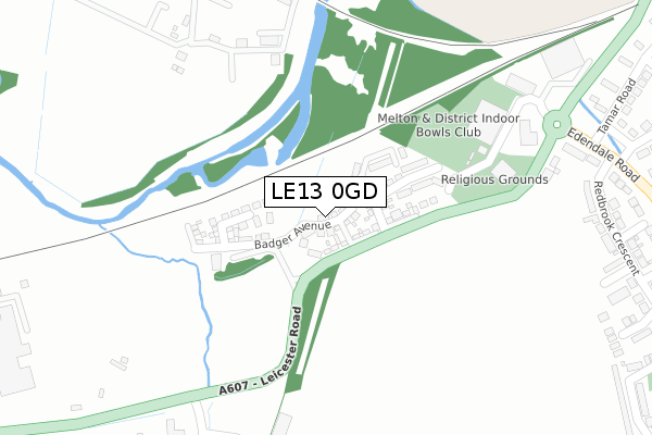 LE13 0GD map - large scale - OS Open Zoomstack (Ordnance Survey)