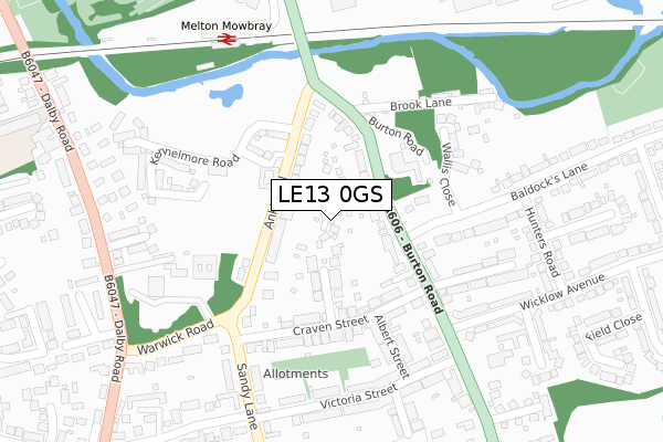 LE13 0GS map - large scale - OS Open Zoomstack (Ordnance Survey)