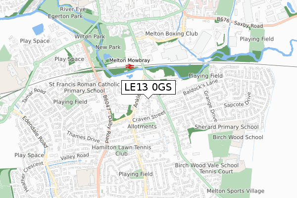 LE13 0GS map - small scale - OS Open Zoomstack (Ordnance Survey)