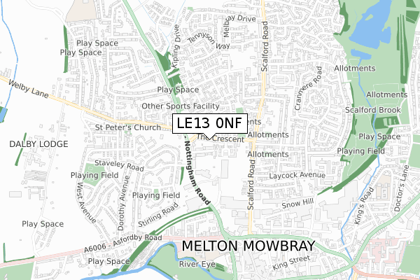 LE13 0NF map - small scale - OS Open Zoomstack (Ordnance Survey)