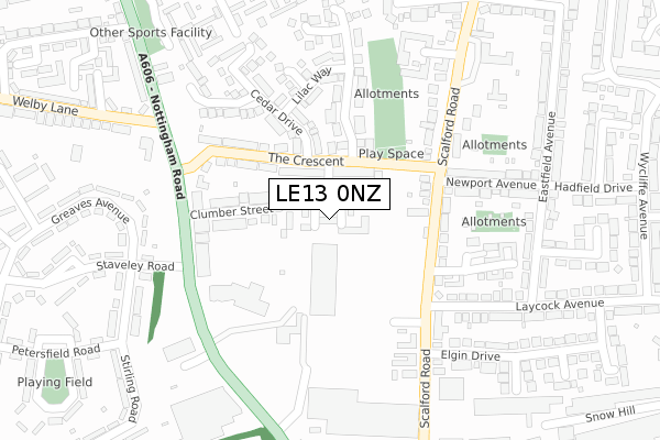 LE13 0NZ map - large scale - OS Open Zoomstack (Ordnance Survey)