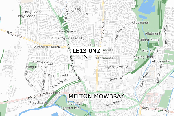 LE13 0NZ map - small scale - OS Open Zoomstack (Ordnance Survey)