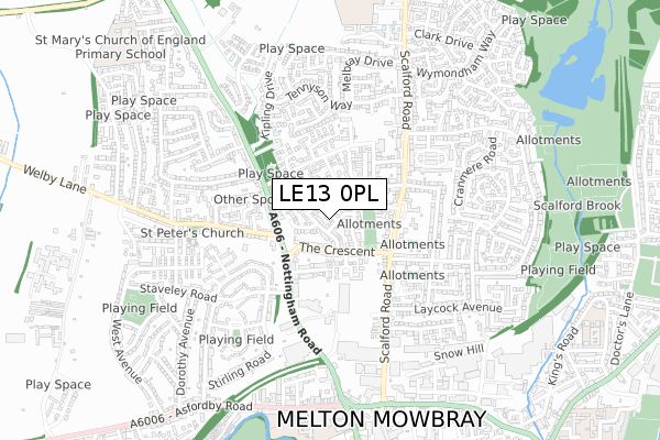 LE13 0PL map - small scale - OS Open Zoomstack (Ordnance Survey)