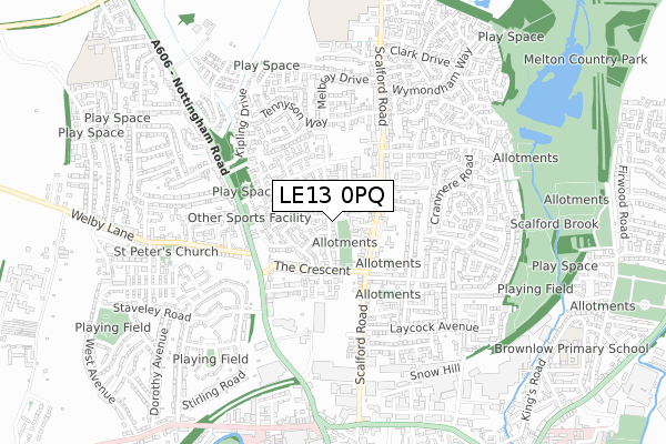 LE13 0PQ map - small scale - OS Open Zoomstack (Ordnance Survey)