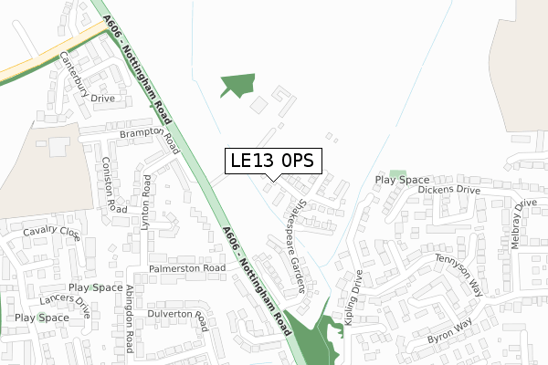 LE13 0PS map - large scale - OS Open Zoomstack (Ordnance Survey)