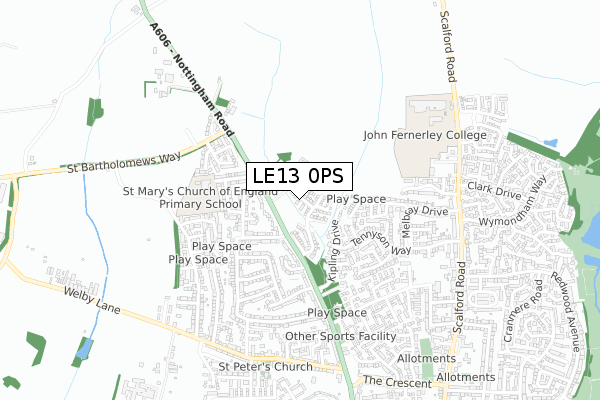 LE13 0PS map - small scale - OS Open Zoomstack (Ordnance Survey)