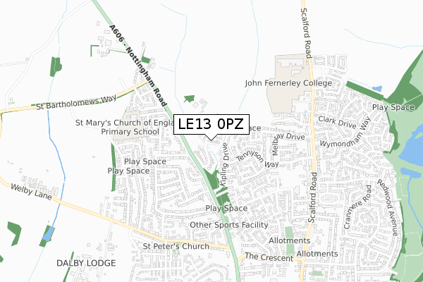 LE13 0PZ map - small scale - OS Open Zoomstack (Ordnance Survey)