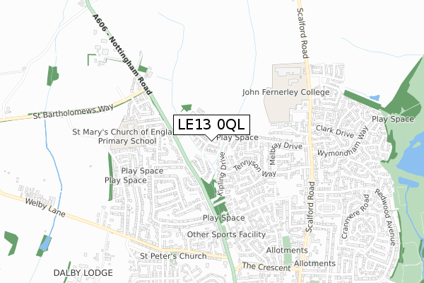 LE13 0QL map - small scale - OS Open Zoomstack (Ordnance Survey)