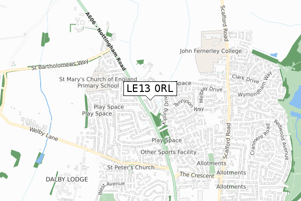 LE13 0RL map - small scale - OS Open Zoomstack (Ordnance Survey)