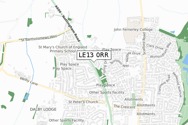 LE13 0RR map - small scale - OS Open Zoomstack (Ordnance Survey)