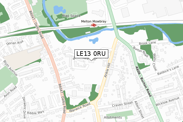 LE13 0RU map - large scale - OS Open Zoomstack (Ordnance Survey)