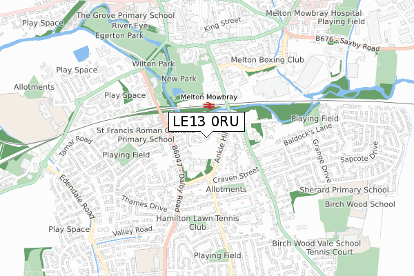 LE13 0RU map - small scale - OS Open Zoomstack (Ordnance Survey)