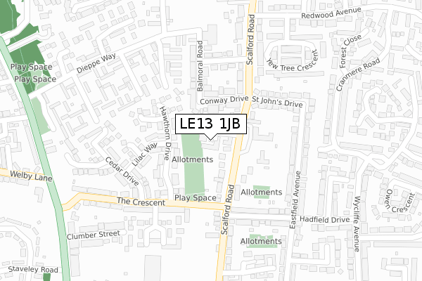 LE13 1JB map - large scale - OS Open Zoomstack (Ordnance Survey)