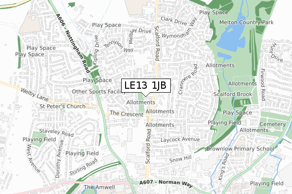 LE13 1JB map - small scale - OS Open Zoomstack (Ordnance Survey)