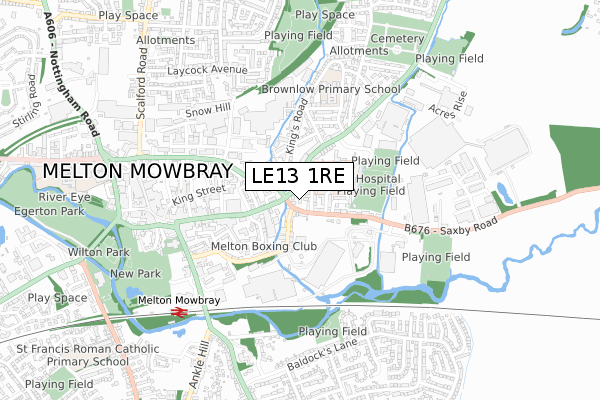 LE13 1RE map - small scale - OS Open Zoomstack (Ordnance Survey)