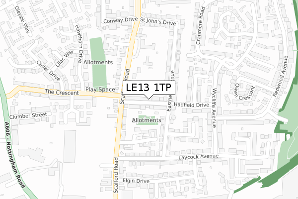 LE13 1TP map - large scale - OS Open Zoomstack (Ordnance Survey)