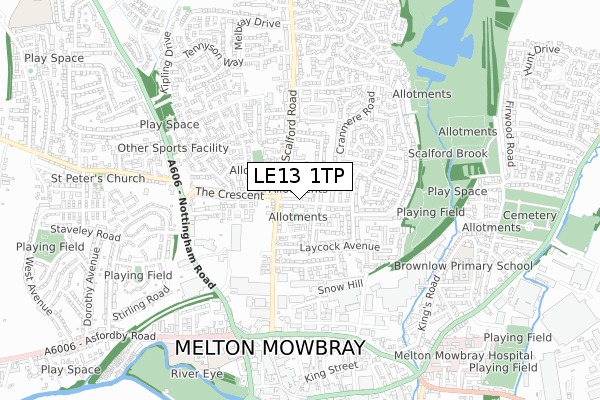 LE13 1TP map - small scale - OS Open Zoomstack (Ordnance Survey)