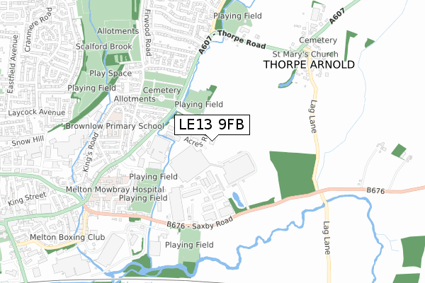 LE13 9FB map - small scale - OS Open Zoomstack (Ordnance Survey)