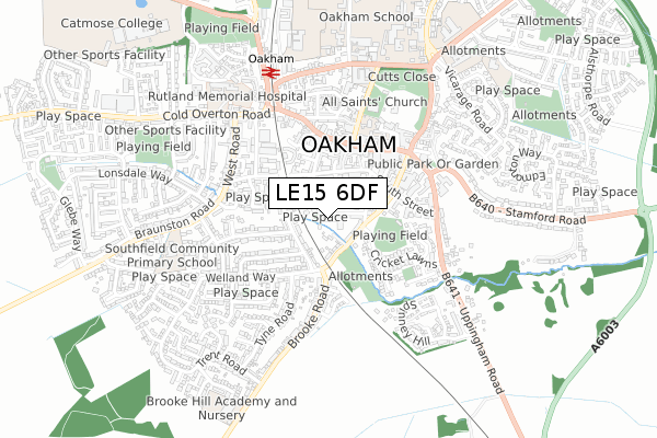 LE15 6DF map - small scale - OS Open Zoomstack (Ordnance Survey)