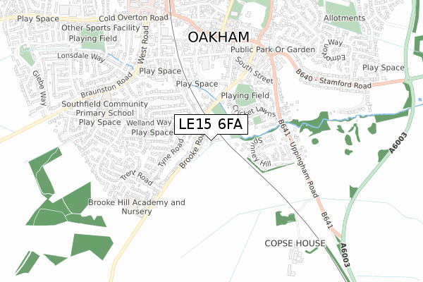 LE15 6FA map - small scale - OS Open Zoomstack (Ordnance Survey)