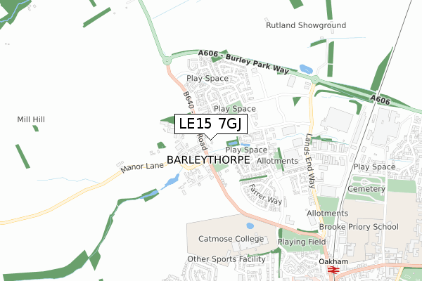 LE15 7GJ map - small scale - OS Open Zoomstack (Ordnance Survey)