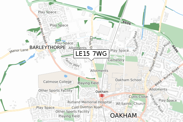 LE15 7WG map - small scale - OS Open Zoomstack (Ordnance Survey)