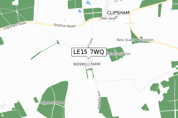 LE15 7WQ map - small scale - OS Open Zoomstack (Ordnance Survey)