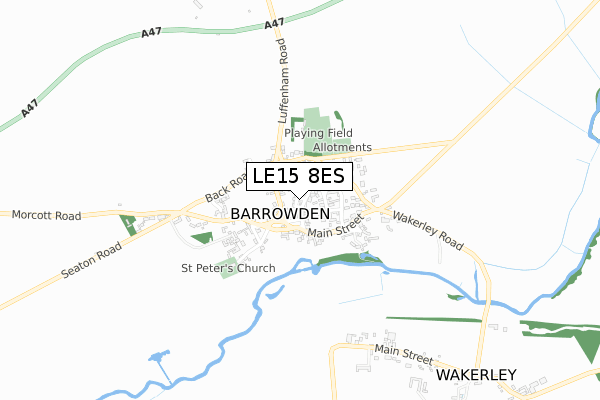 LE15 8ES map - small scale - OS Open Zoomstack (Ordnance Survey)