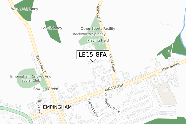 LE15 8FA map - large scale - OS Open Zoomstack (Ordnance Survey)