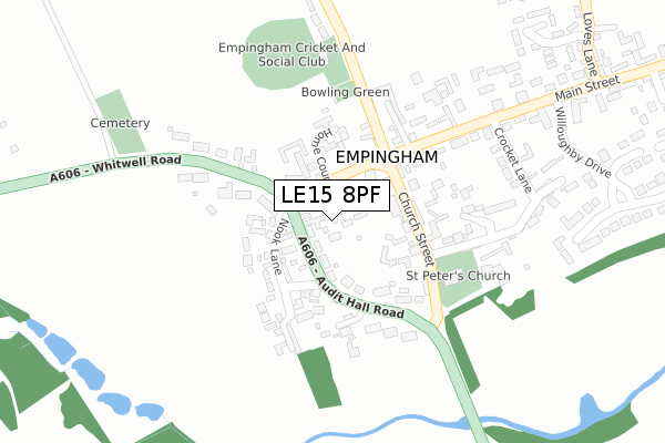 LE15 8PF map - large scale - OS Open Zoomstack (Ordnance Survey)