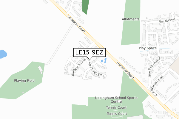 LE15 9EZ map - large scale - OS Open Zoomstack (Ordnance Survey)