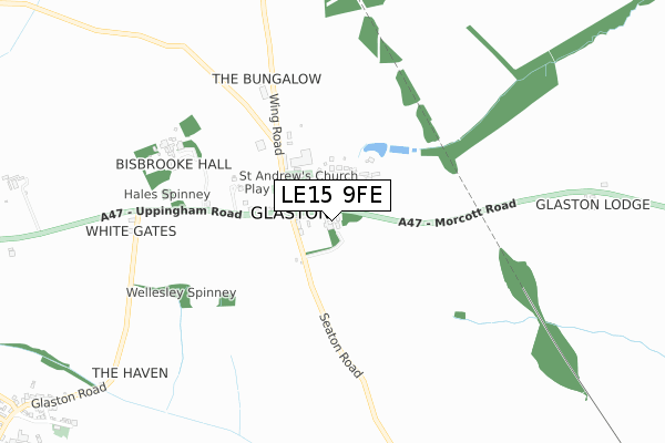 LE15 9FE map - small scale - OS Open Zoomstack (Ordnance Survey)